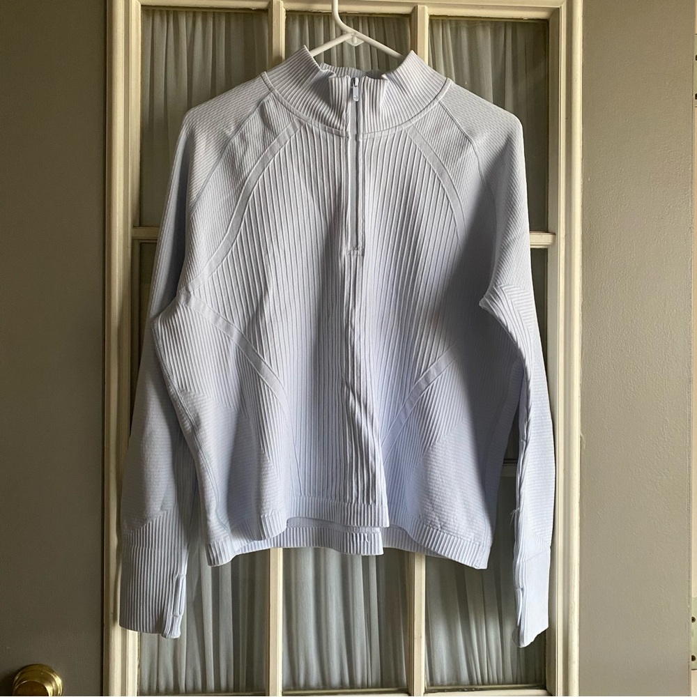 Calia Relaxed Seamless 1/4 Zip Long Sleeve in Pale Blue